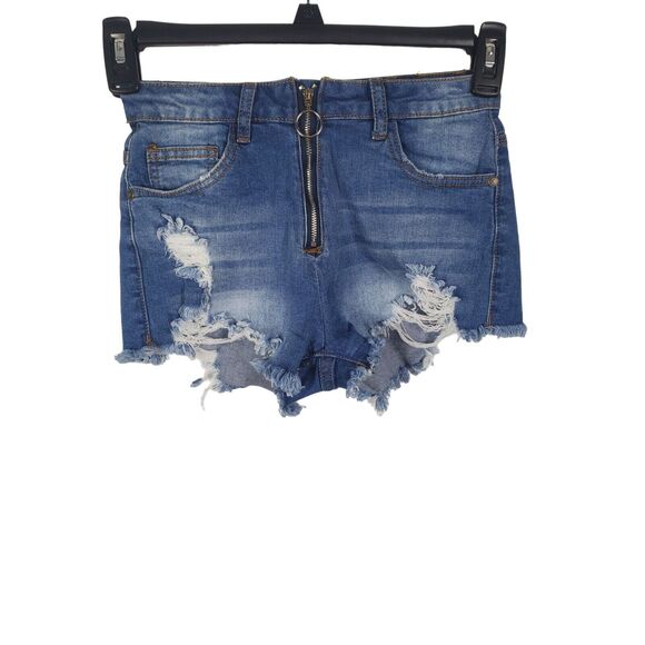 Machine Shorts Small Womens Zippered Front High Rise Raw Hem Distressed Summer - Picture 1 of 5